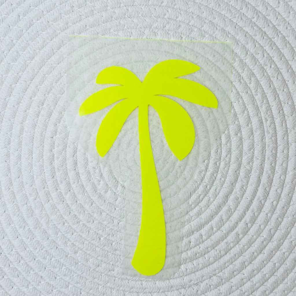 Palme XXL „ NEON - GELB - 24 cm x 17 cm „  Flockpatch * Eigenproduktion * zum Aufbügeln